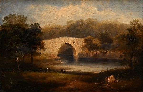 Pittore romano del XVIII secolo - Paesaggio con ponte