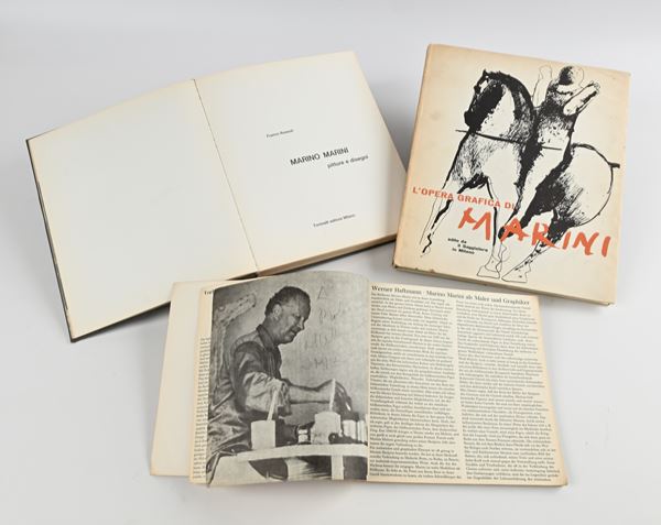 Lotto di 3 volumi di Marino Marini, di cui 1 volume con dedica autografa a Mauro Bolognini