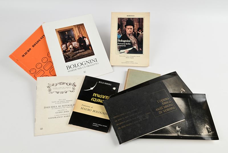 Lotto di 6 volumi su Mauro Bolognini di cui 1 volume con dedica autografa; 2 foto di scena del Ma...