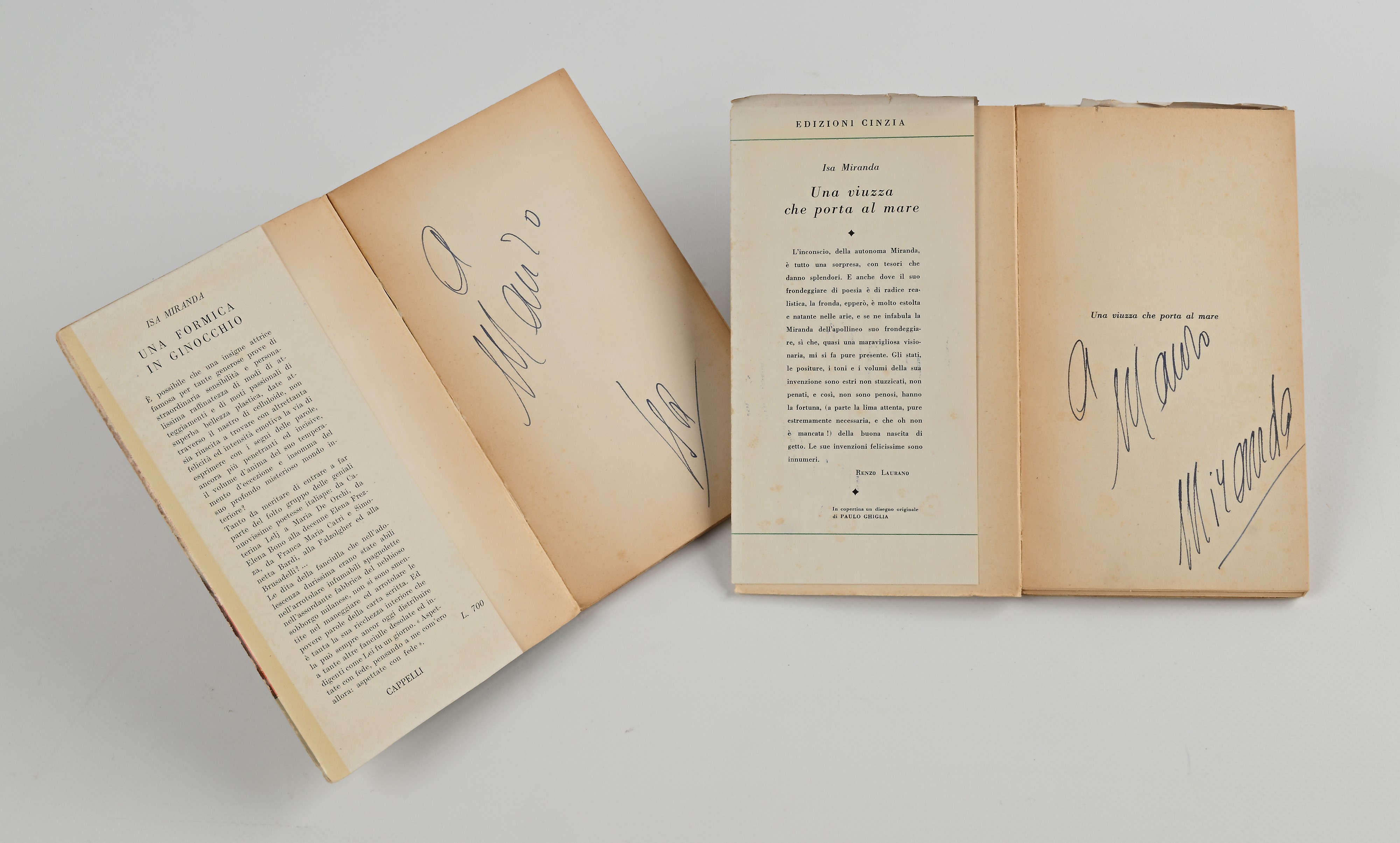 Lotto di 2 volumi di Isa Miranda con dedica autografa a Mauro Bolognini