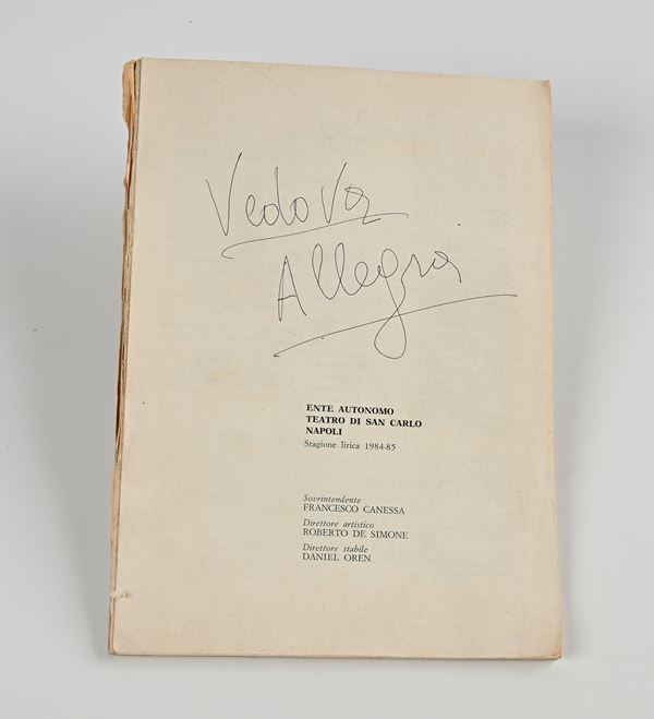 Vedova Allegra - Libretto di scena con note autografe di Mauro Bolognini della rappresentazione del Regista al Teatro San Carlo di Napoli nel febbraio e marzo 1985 