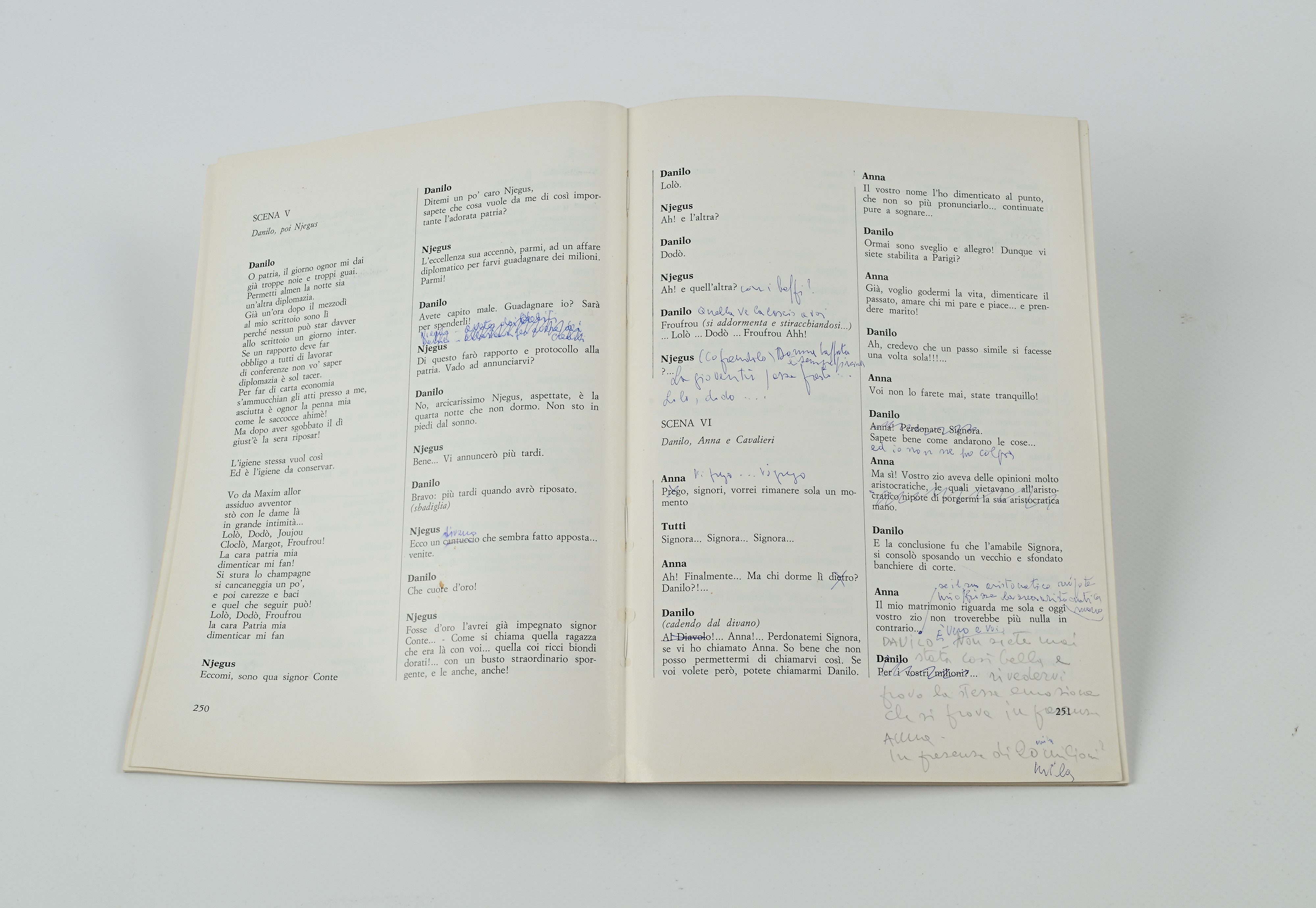 Vedova Allegra - Libretto di scena con note autografe di Mauro Bolognini della rappresentazione d...