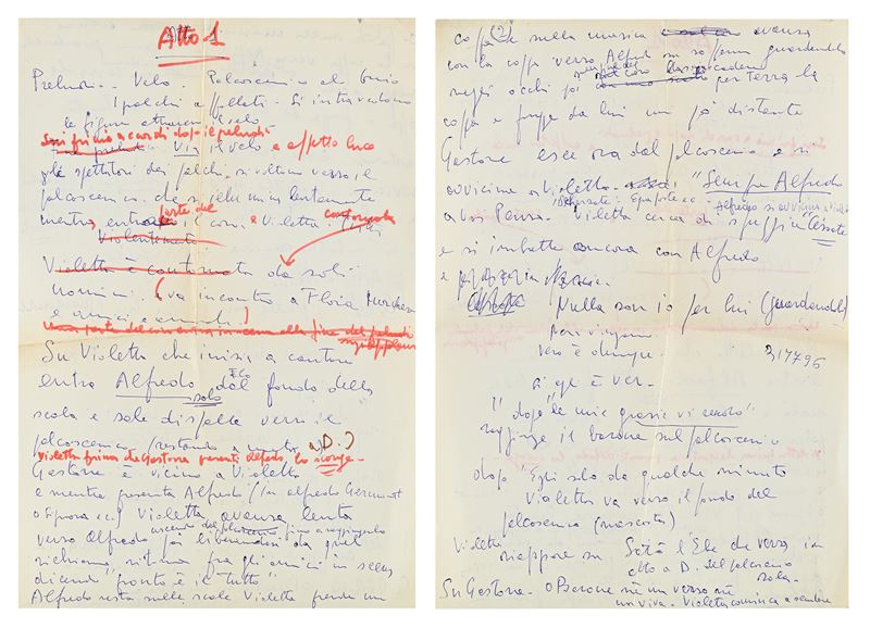 Atto I della Traviata. Foglio autografo con note di regia di Mauro Bolognini. Rappresentata dal R...