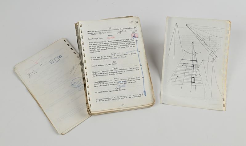 II berretto a sonagli di Luigi Pirandello. Parte della commedia con disegni e note di scena e reg...