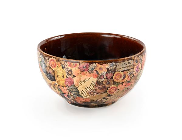 Coppetta in ceramica decorata a decoupage