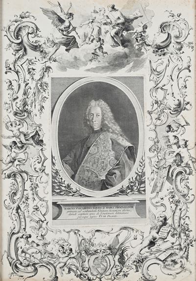 Ritratto di Marco Foscarini (procuratore di San Marco) in cornice di motivi barocchi, acquaforte