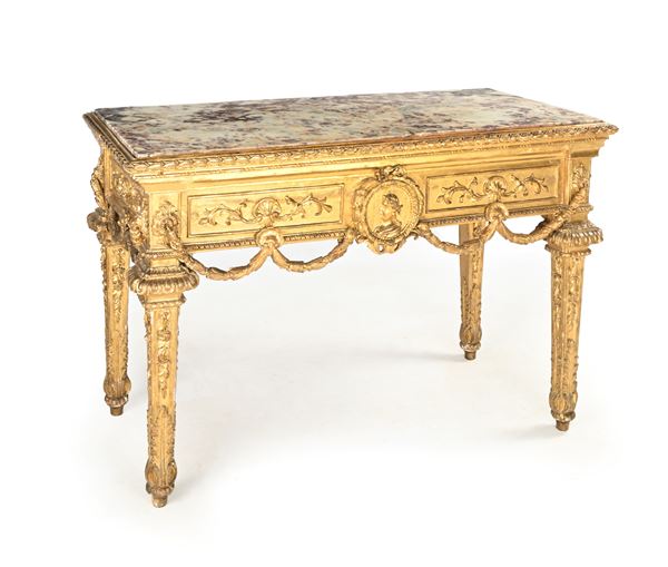 Console in legno intagliato e dorato con piano in marmo, Genova, fine del XVIII secolo