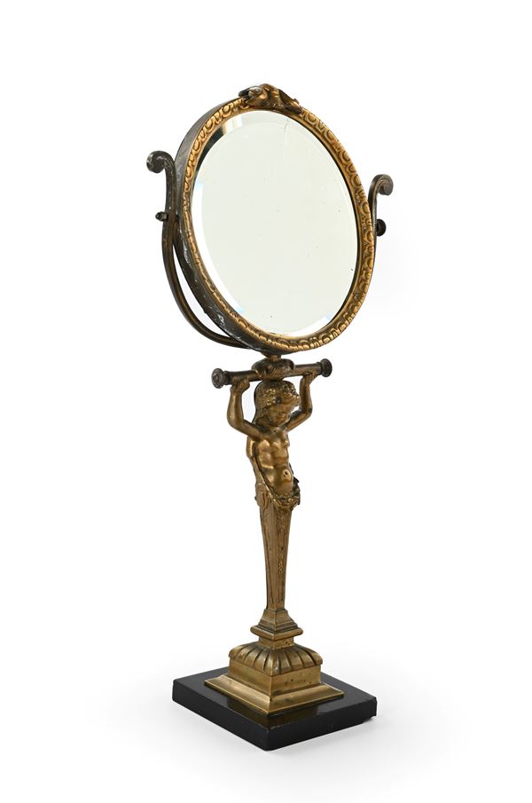 Psiche da tavolo in metallo dorato, inizi XX secolo