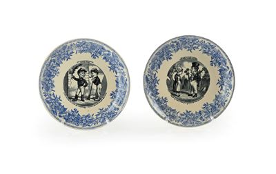 Gien, Coppia di assiette parlante in terraglia, fine XIX/inizi XX secolo