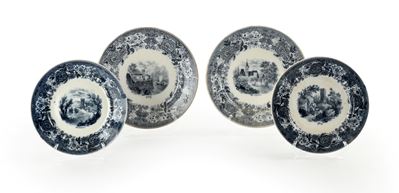 Villeroy & Boch, Due coppie di piatti in terraglia, decorazione monocroma blu, Germania, fine XIX...