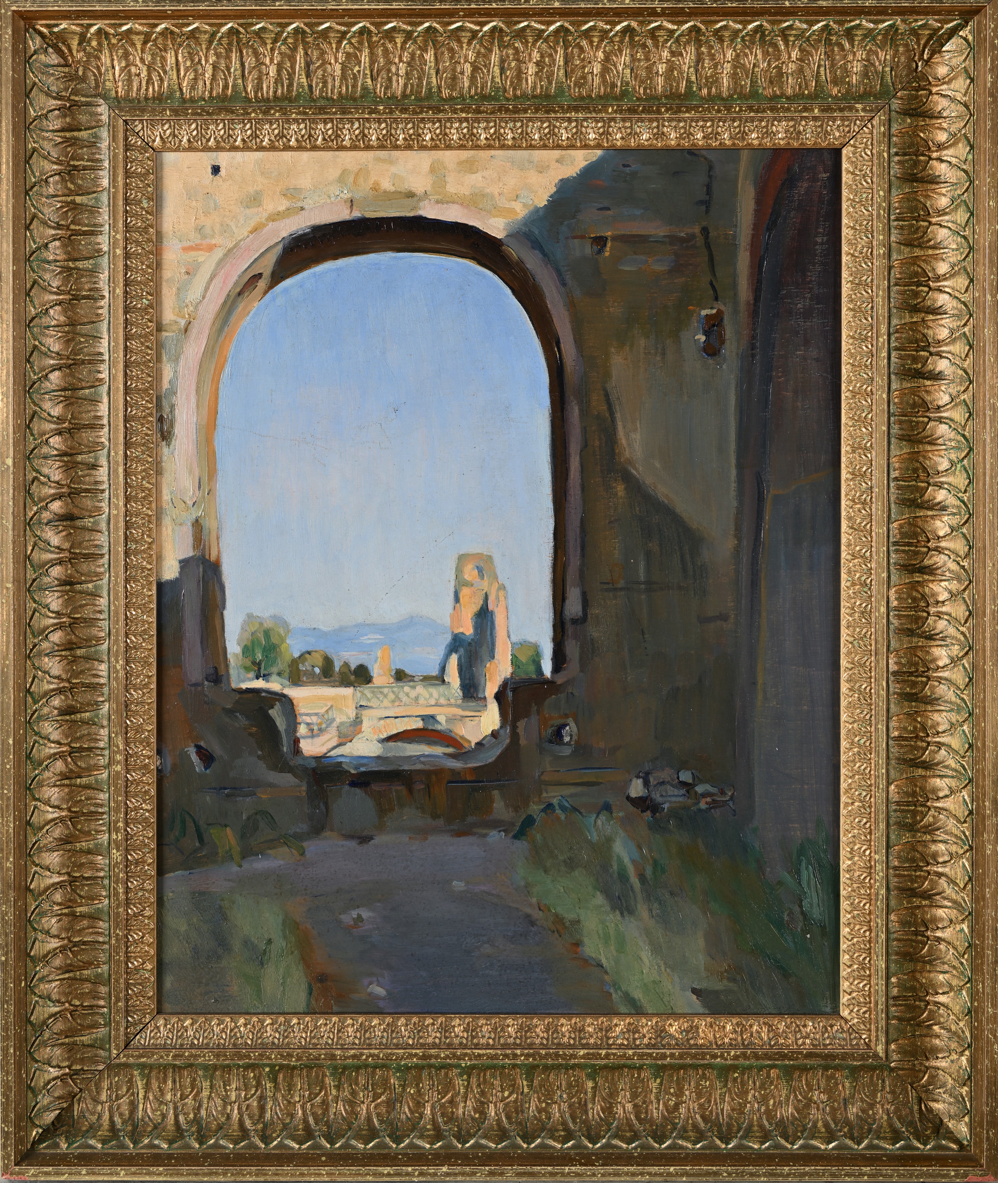 Scuola Romana Inizi del XIX Secolo - Scuola Romana, Coppia di vedute del Palatino, olio su tavola