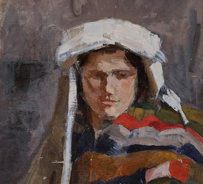 Scuola italiana, Ritratto di donna in costume popolare, olio su tela