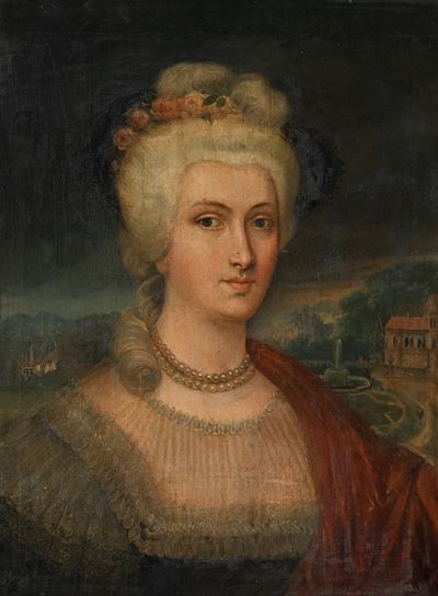 Ritratto di dama in stile di Maria Antonietta, olio su tela