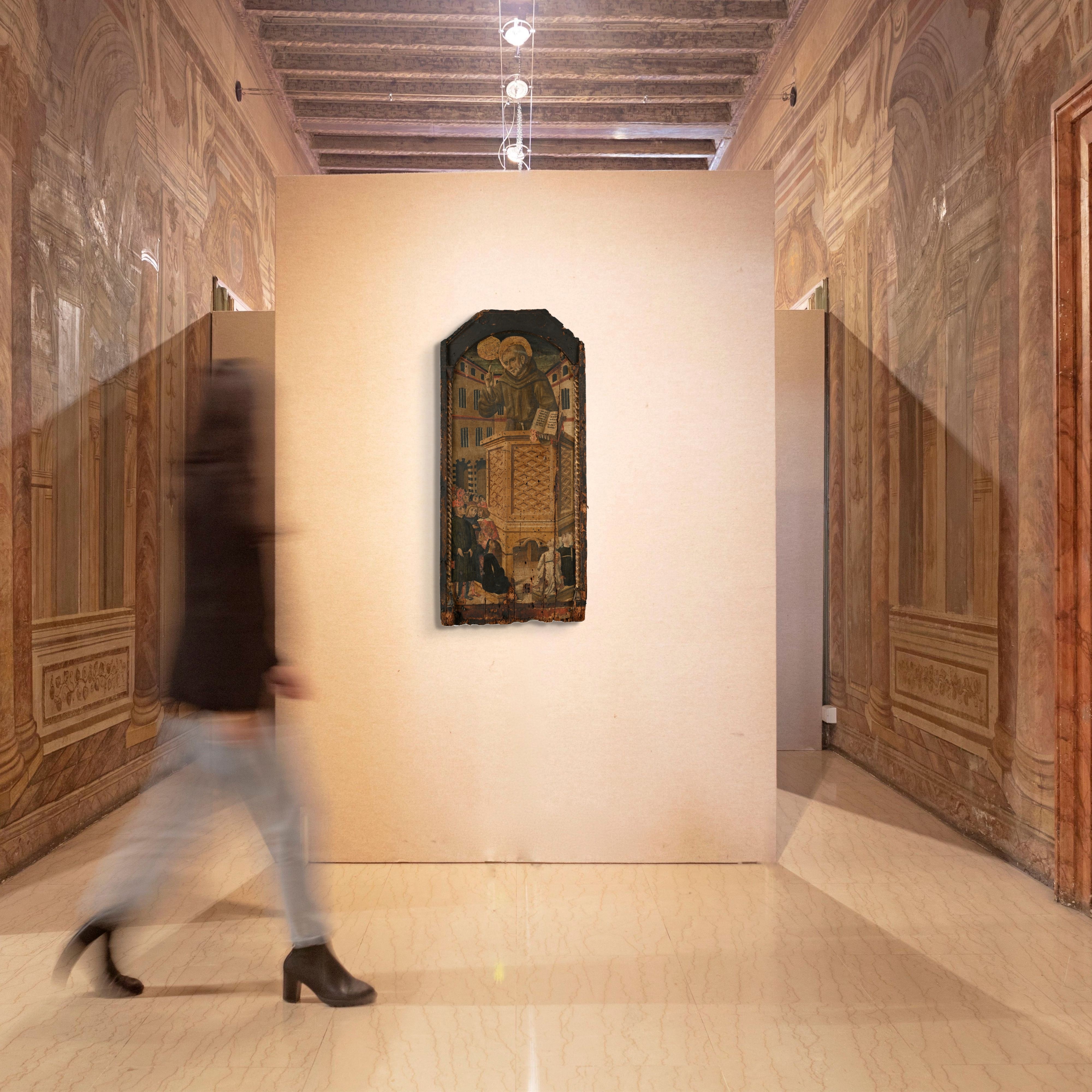 Pittore Ligure del XV Secolo - Predica di San Bernardino da Siena (tempera su tavola)