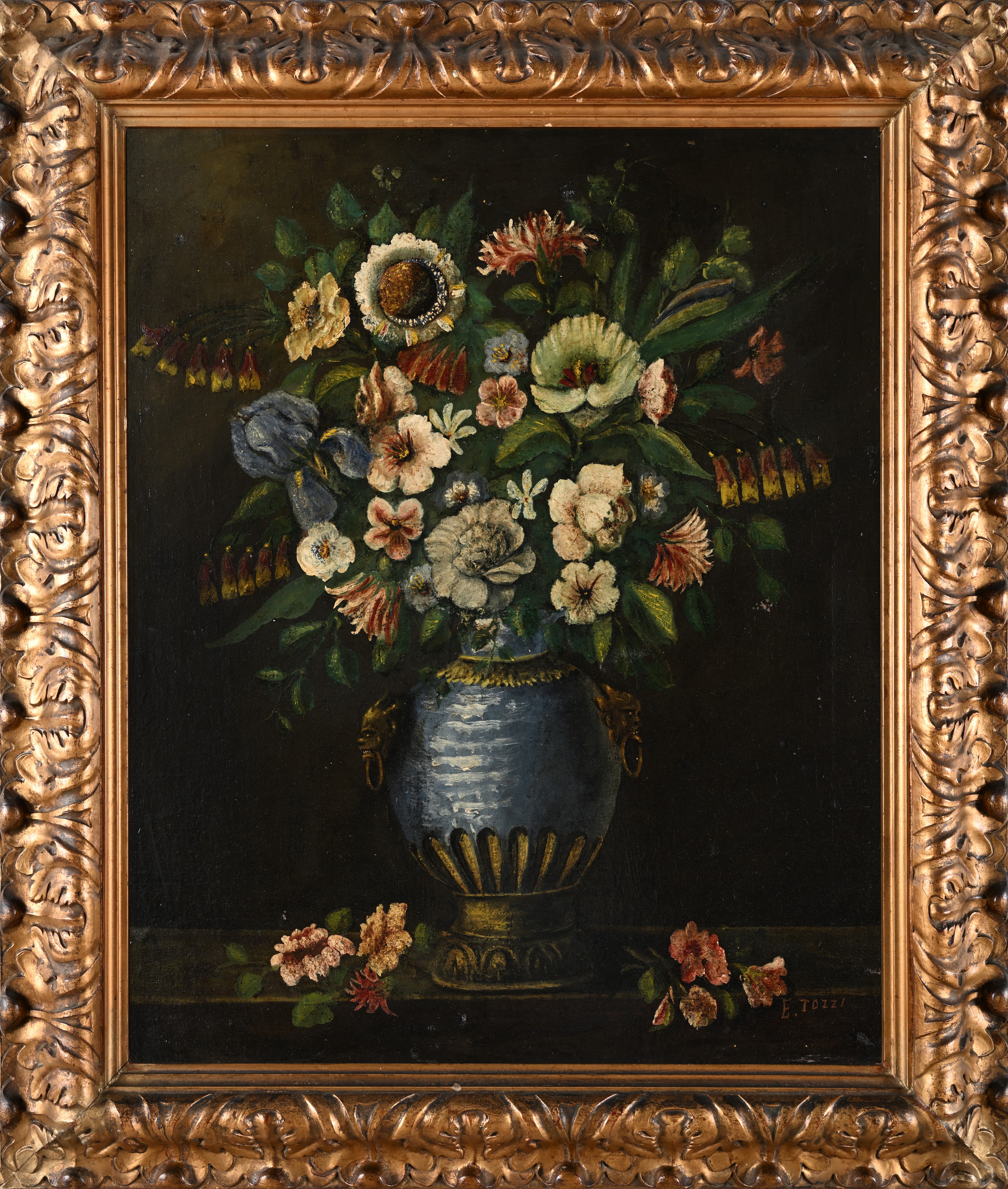 Pittore del XVIII Secolo - Natura morta con vaso di fiori, olio su tela