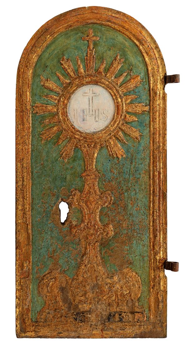 Sportello di tabernacolo in legno dipinto e dorato