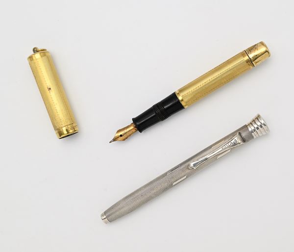 Vulcan - Penna stilografica in metallo placcato in oro giallo 18Kt e Porta refill Kosca in argento 835/000