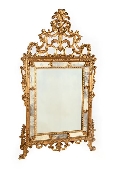 Piemonte, Specchiera in legno intagliato e dorato, XVIII secolo