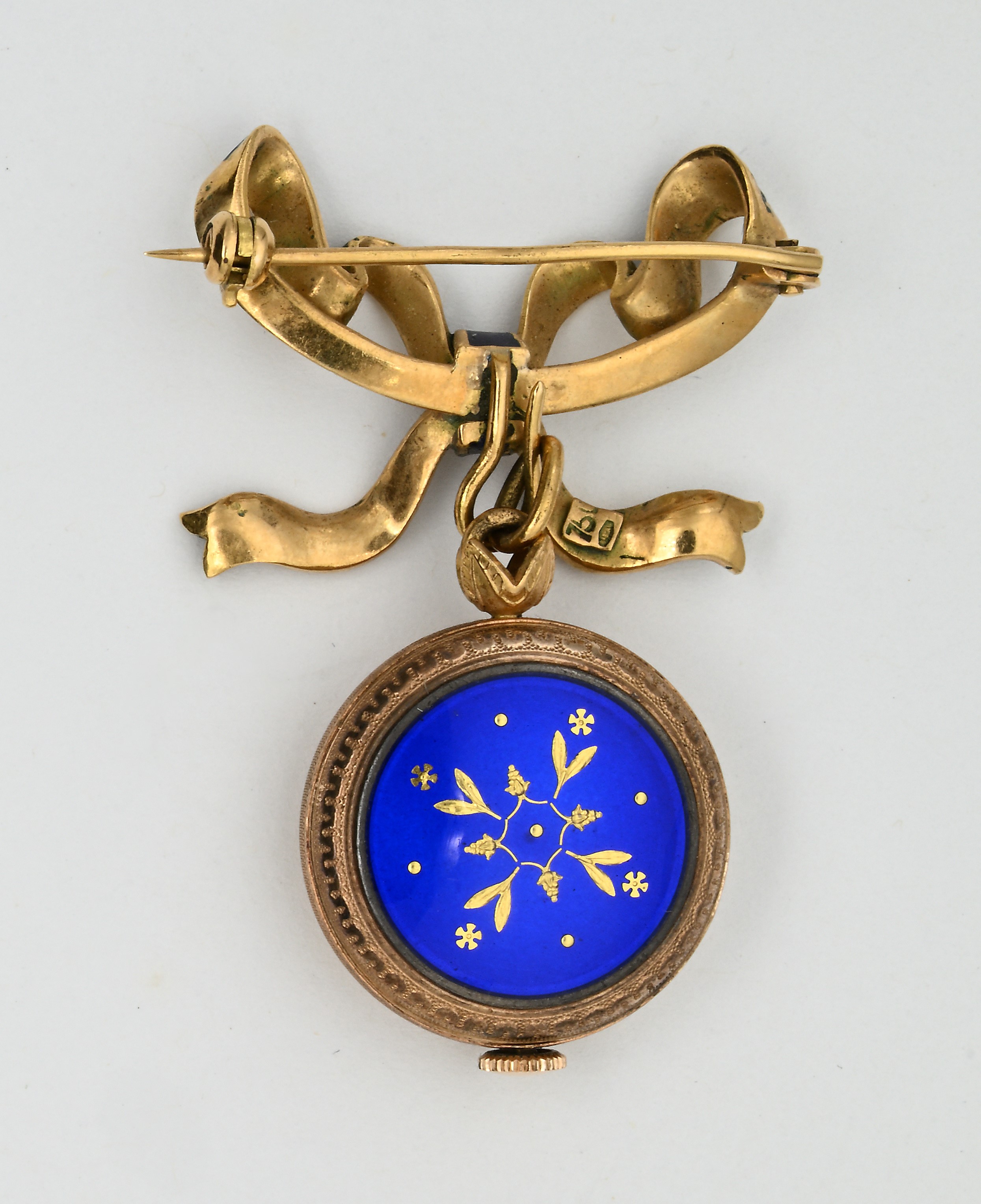 Orologio da tasca da donna, Onger, in argento 925/000 dorato con smalto, scappamento ad ancora re...