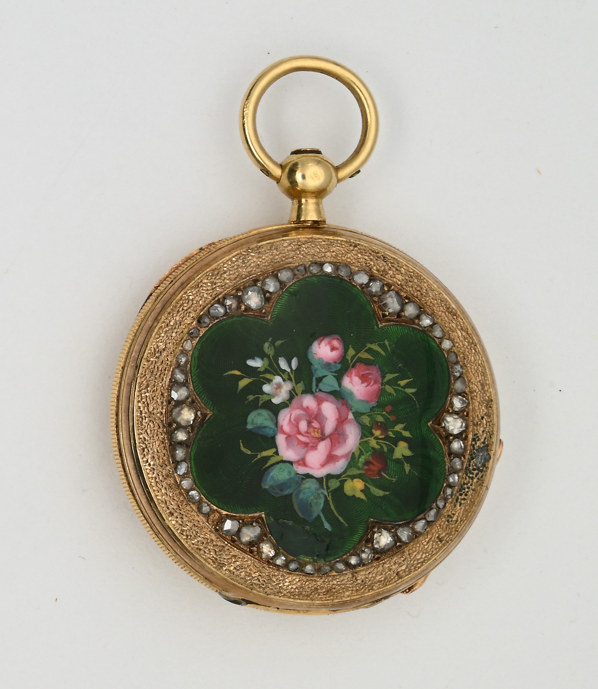 L. Massier, Orologio da tasca con scappamento ad ancora e carica a chiavetta, oro 18 kt, smalto f...