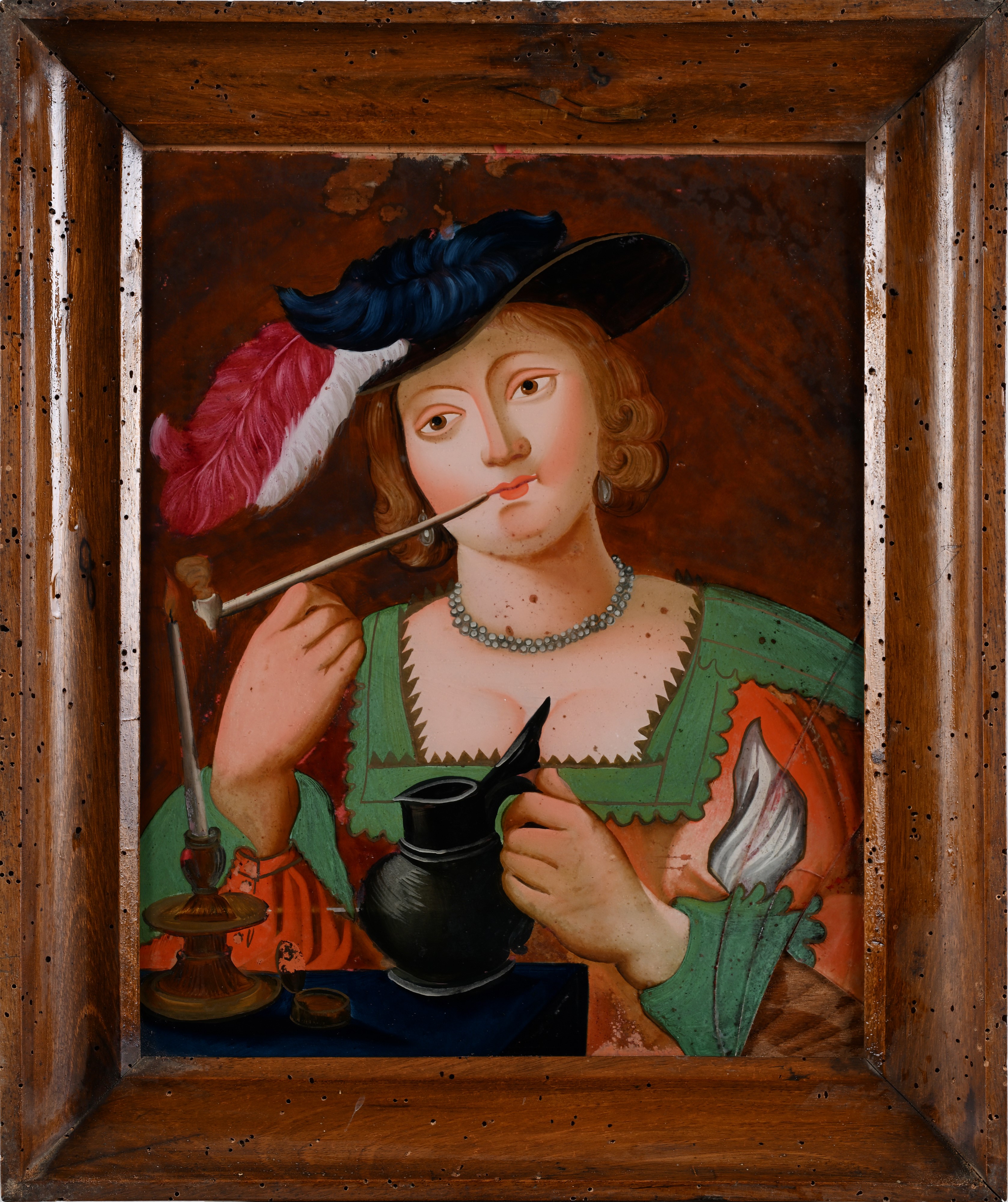 Coppia di dipinti allegorici sottovetro