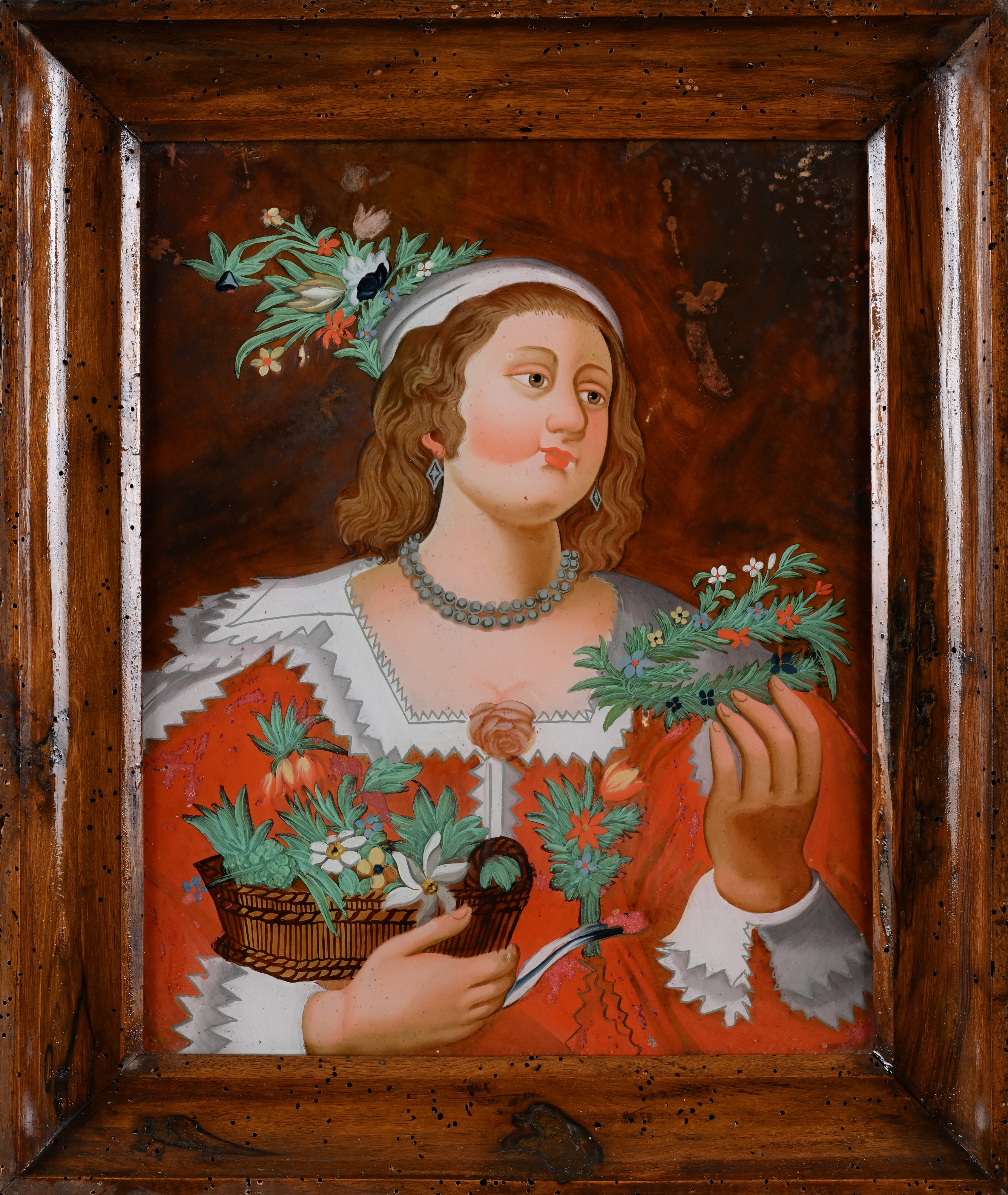 Coppia di dipinti allegorici sottovetro