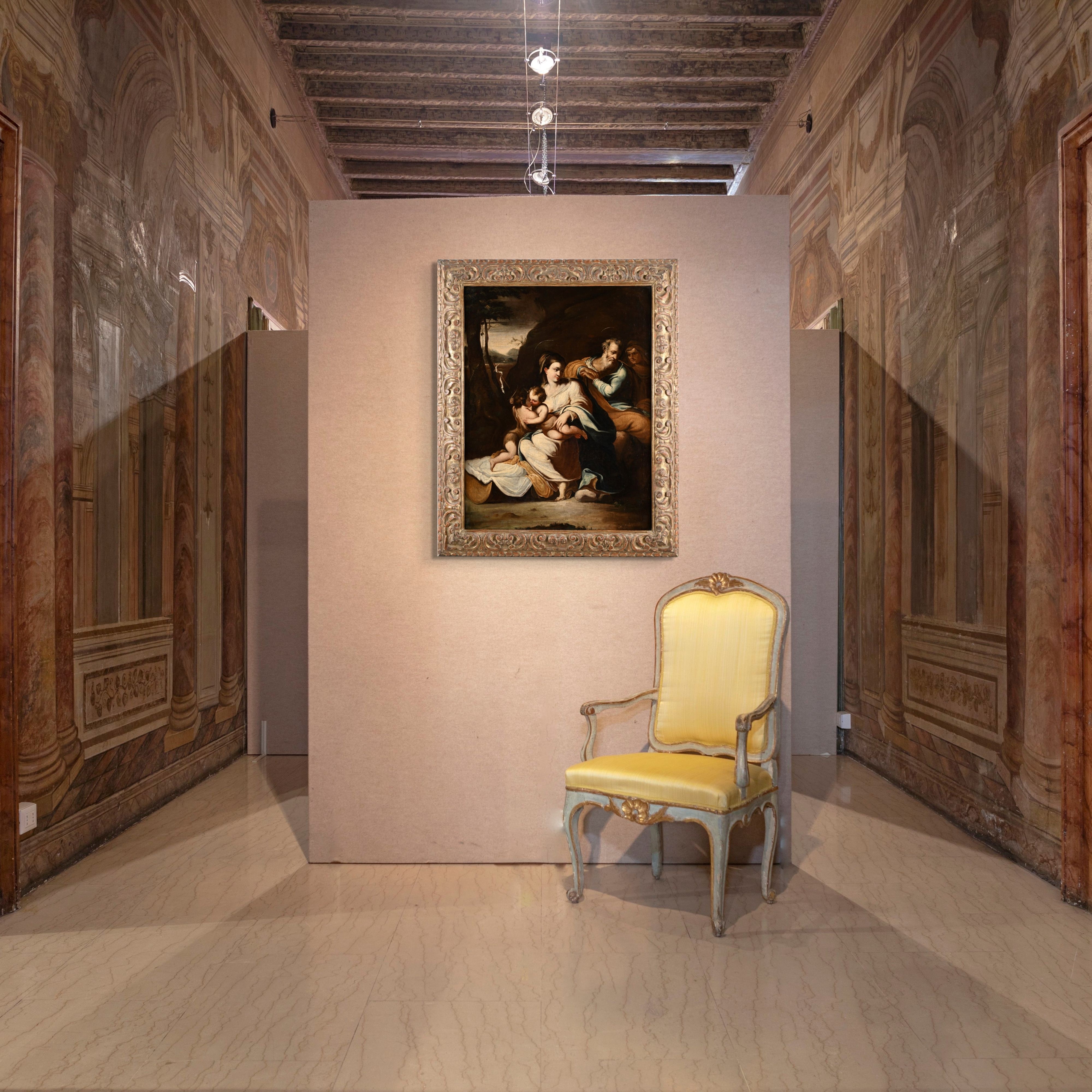 Pittore Emiliano del XVII Secolo - Sacra Famiglia con san Giovannino e sant’Elisabetta