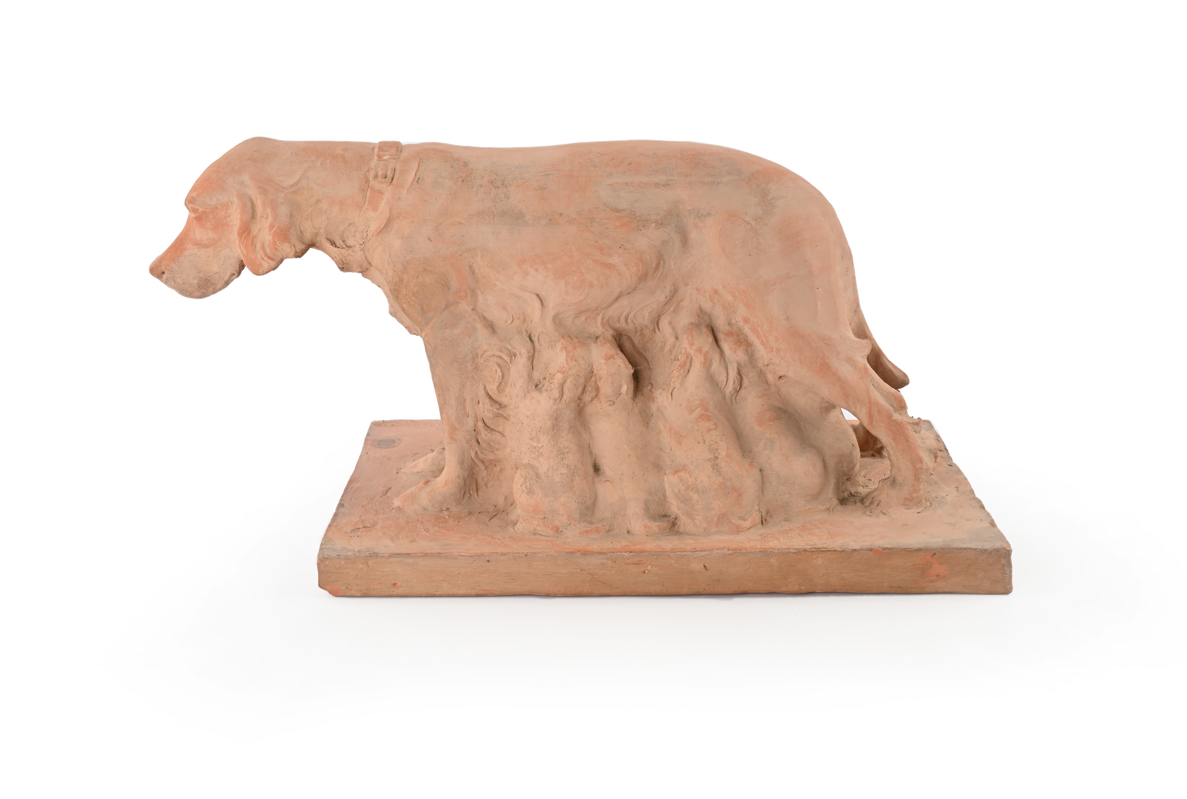G. le Sage, Cane setter con cuccioli, terracotta