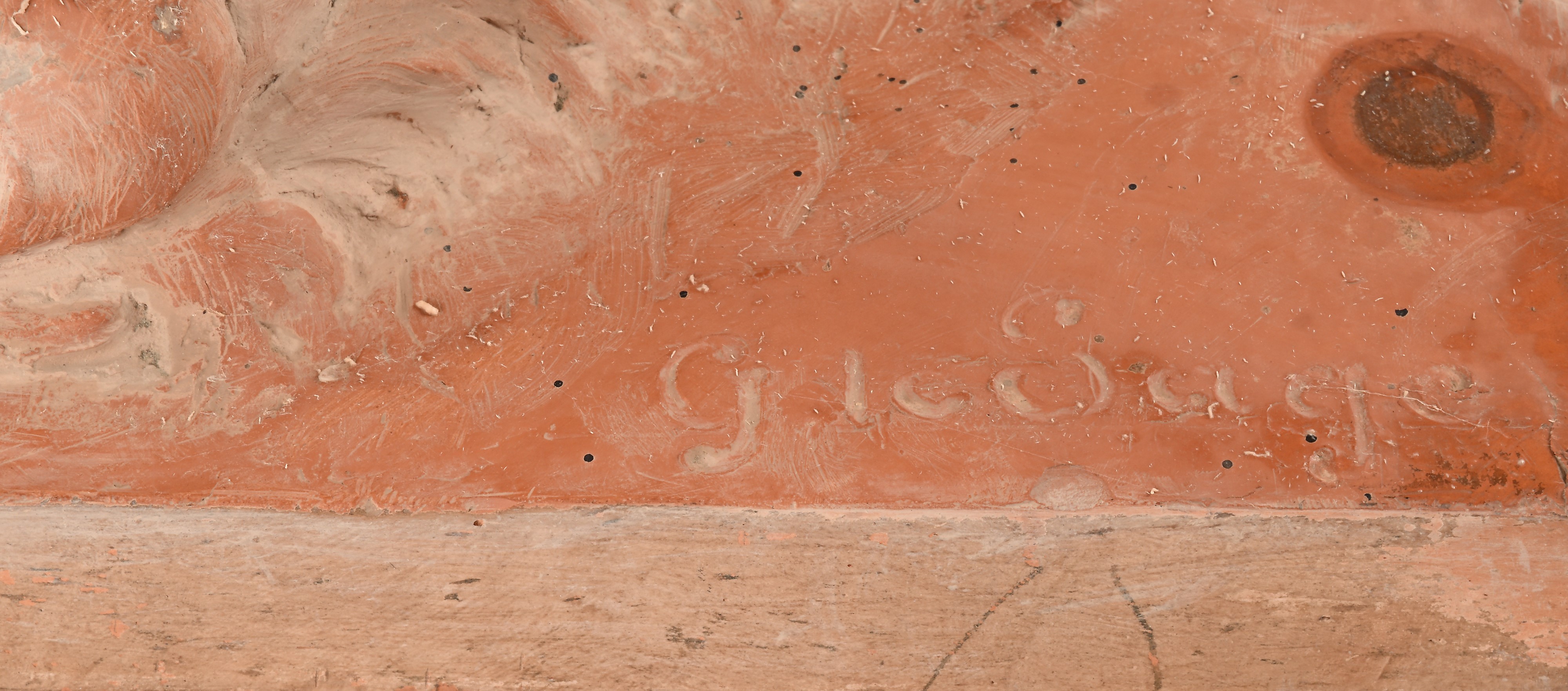 G. le Sage, Cane setter con cuccioli, terracotta