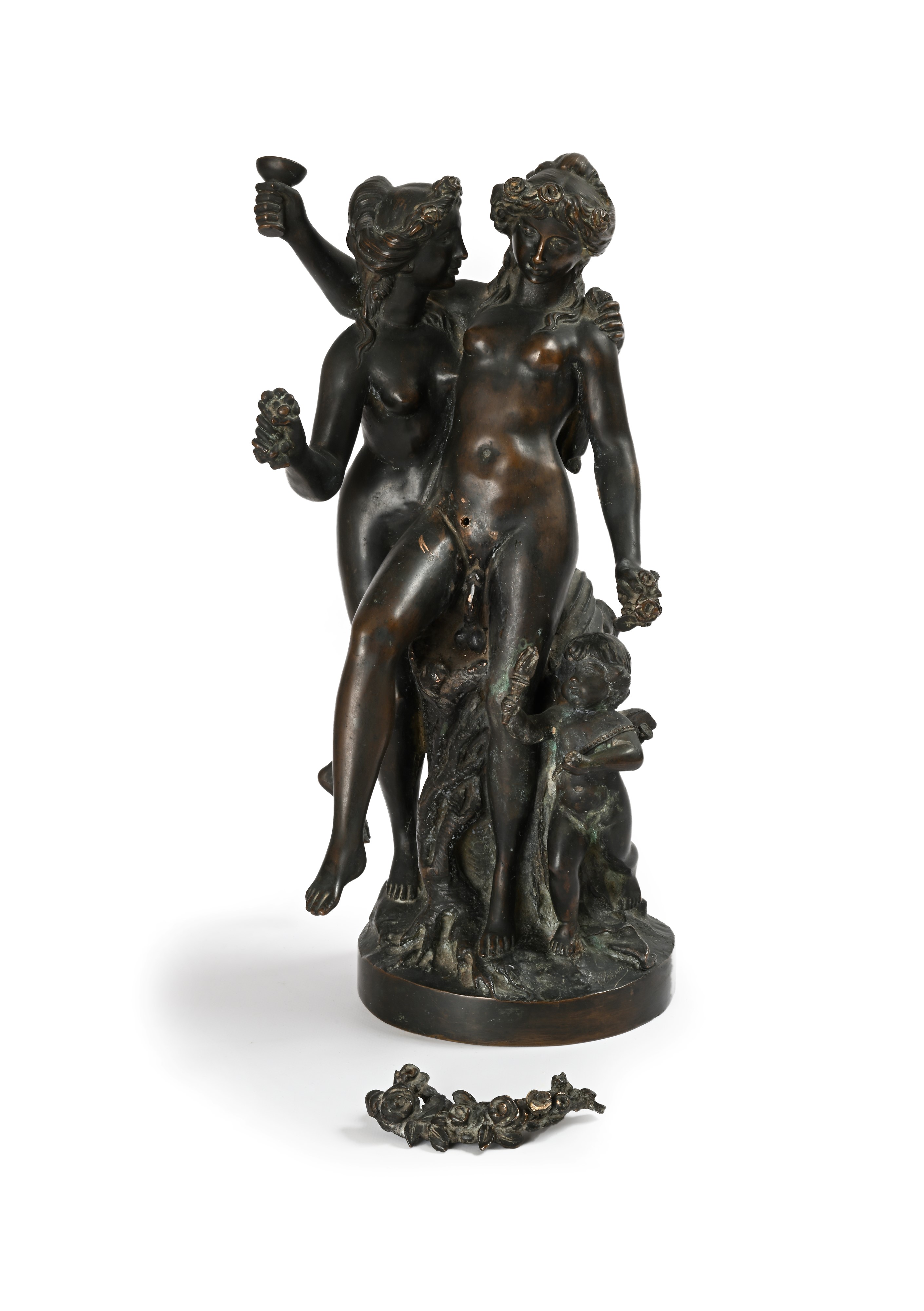 Claude Michel Clodion - Baccanti e Cupido (bronzo brunito)
