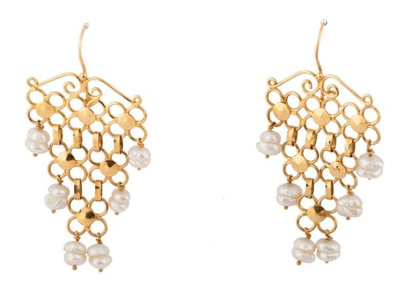 Orecchini in Oro Giallo Gr 11,90 Mod Moresco con Perle
