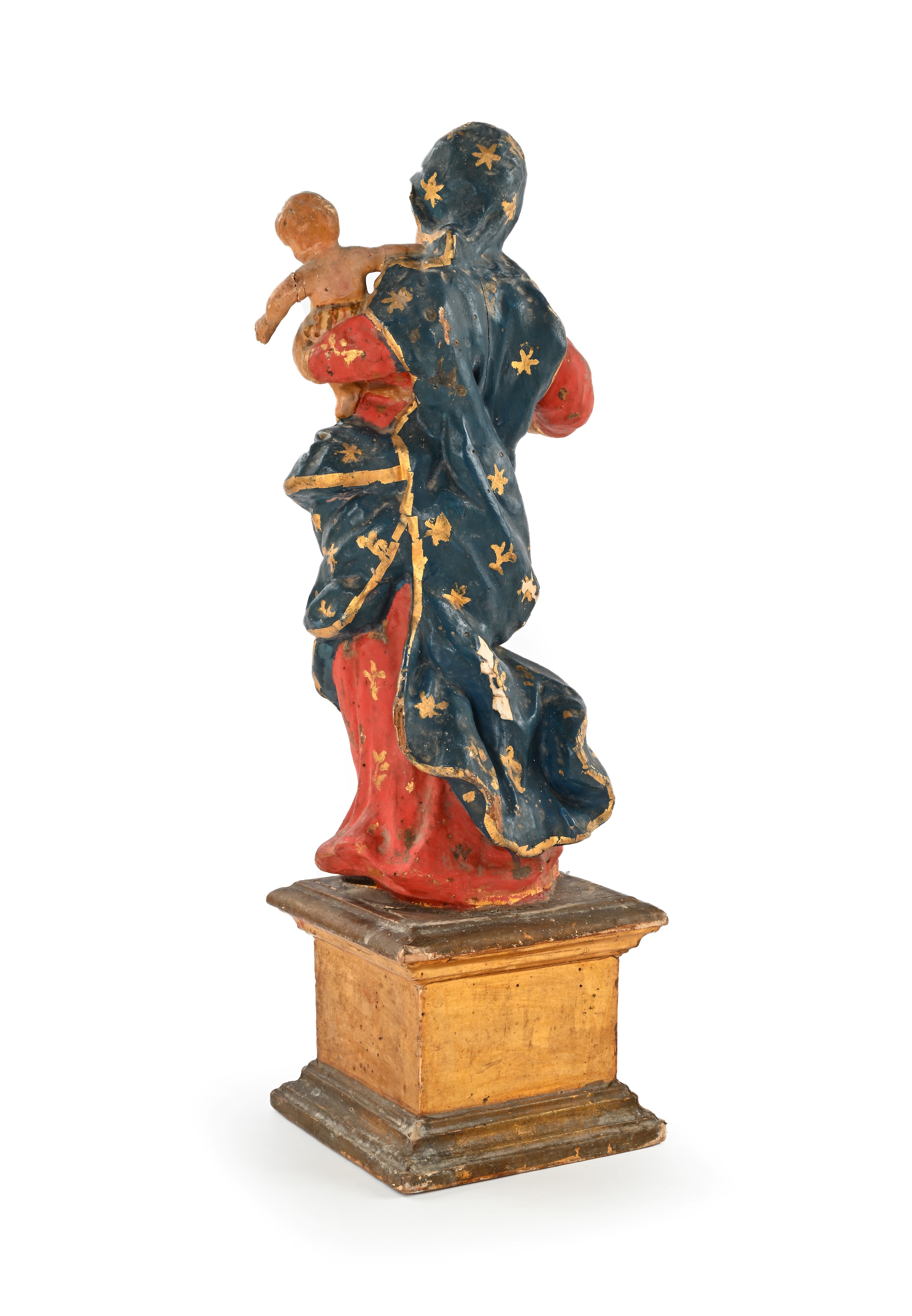 Scultura in legno policromo raffigurante Madonna col Bambino