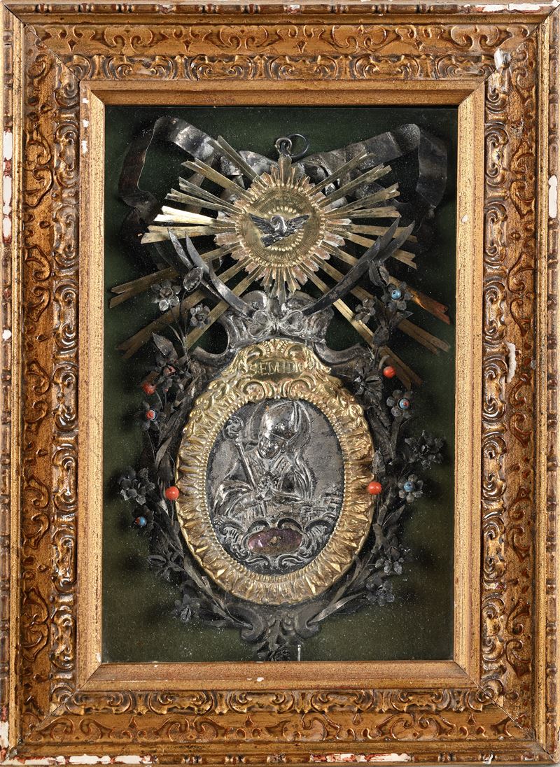 Placca devozionale in argento sbalzato e metallo dorato, XVIII secolo