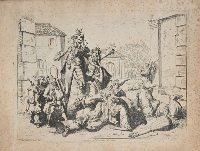 Bartolomeo Pinelli - Maschere del Carnevale di Roma, incisione