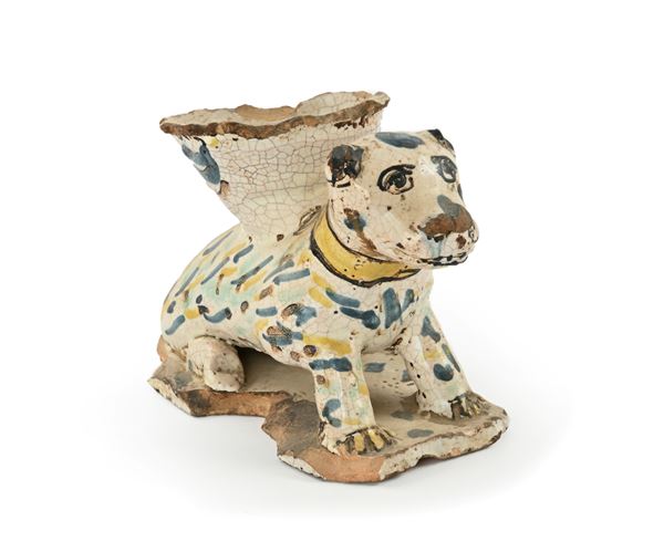 Saliera zoomorfa in maiolica manganese, blu e giallo  - Asta Asta a Tempo - Antiquariato: Mobili, Arredi e Porcellane - Casa d'Aste Arcadia