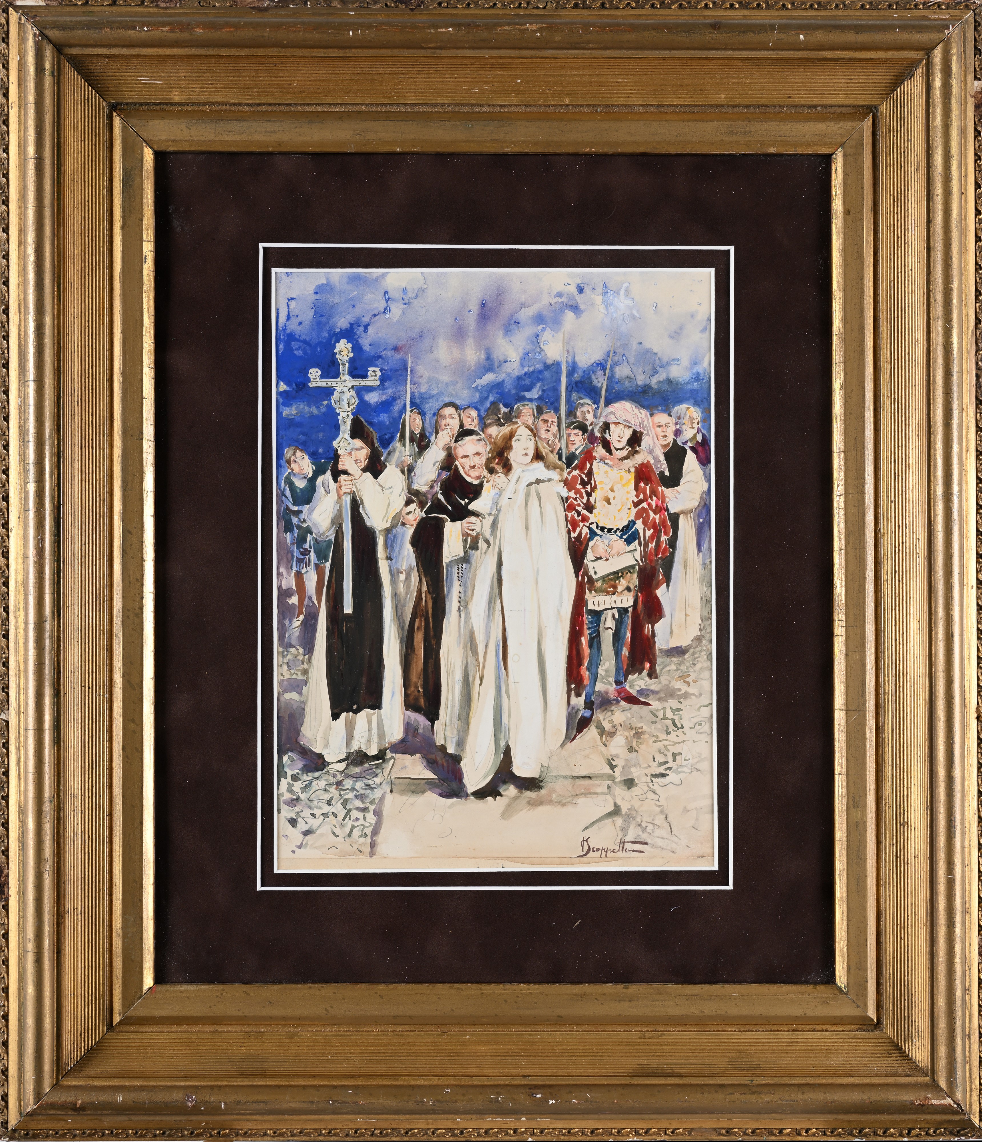 Pietro Scoppetta - Processione, tecnica mista su cartoncino