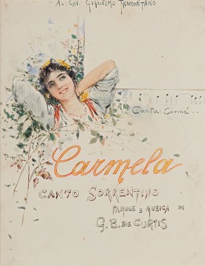 Carmela, canto sorrentino (seconda versione) – bozzetto a matita e acquerello su cartoncino