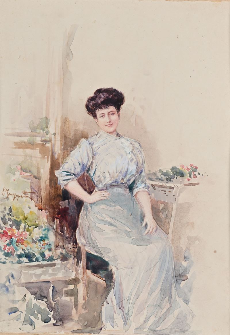 Pietro Scoppetta - La sorella Rosa, acquerello su cartoncino