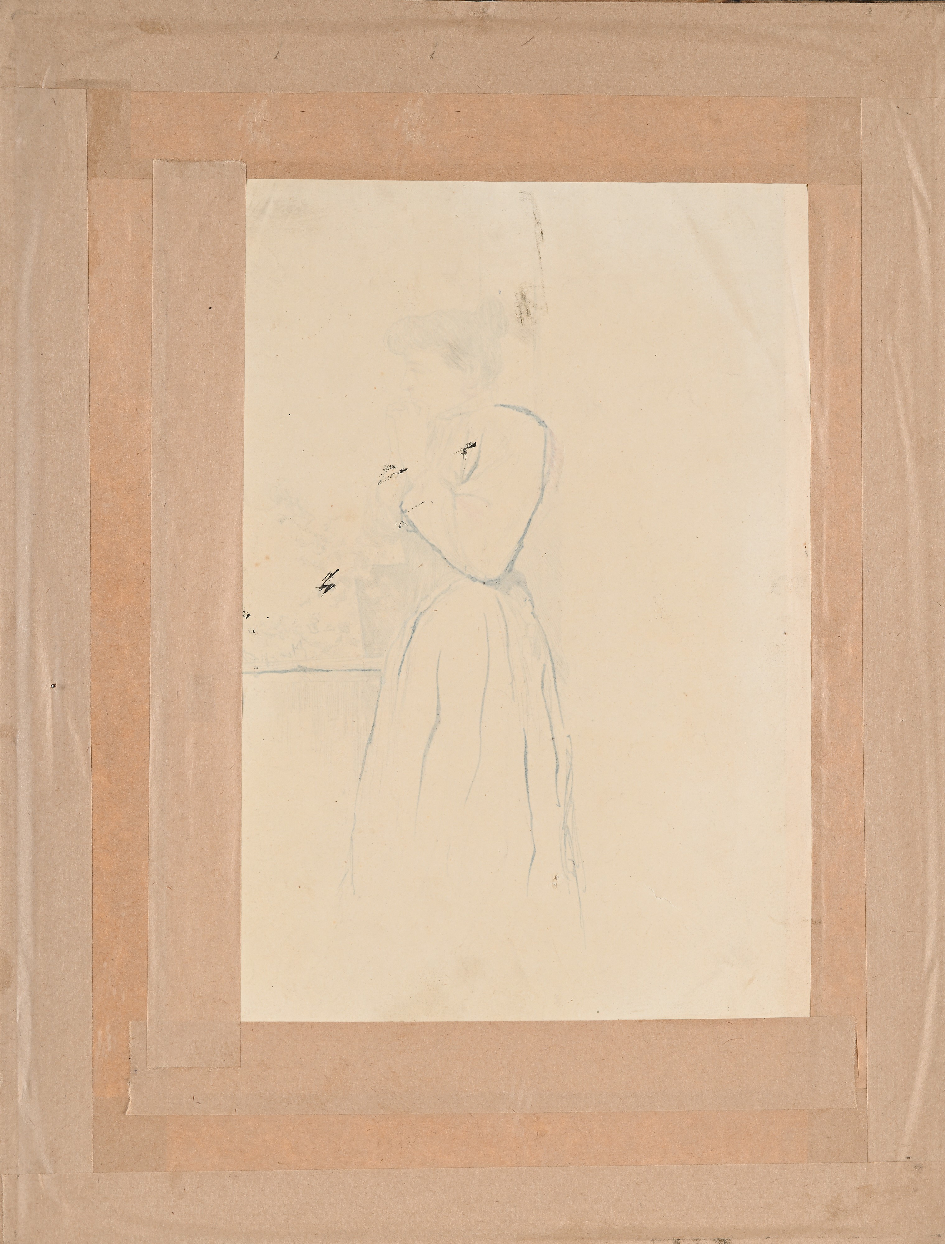 Pietro Scoppetta - Giovane donna in terrazza, china su cartoncino