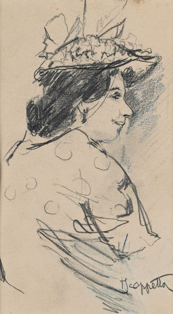 Pietro Scoppetta - Signora con cappello di profilo