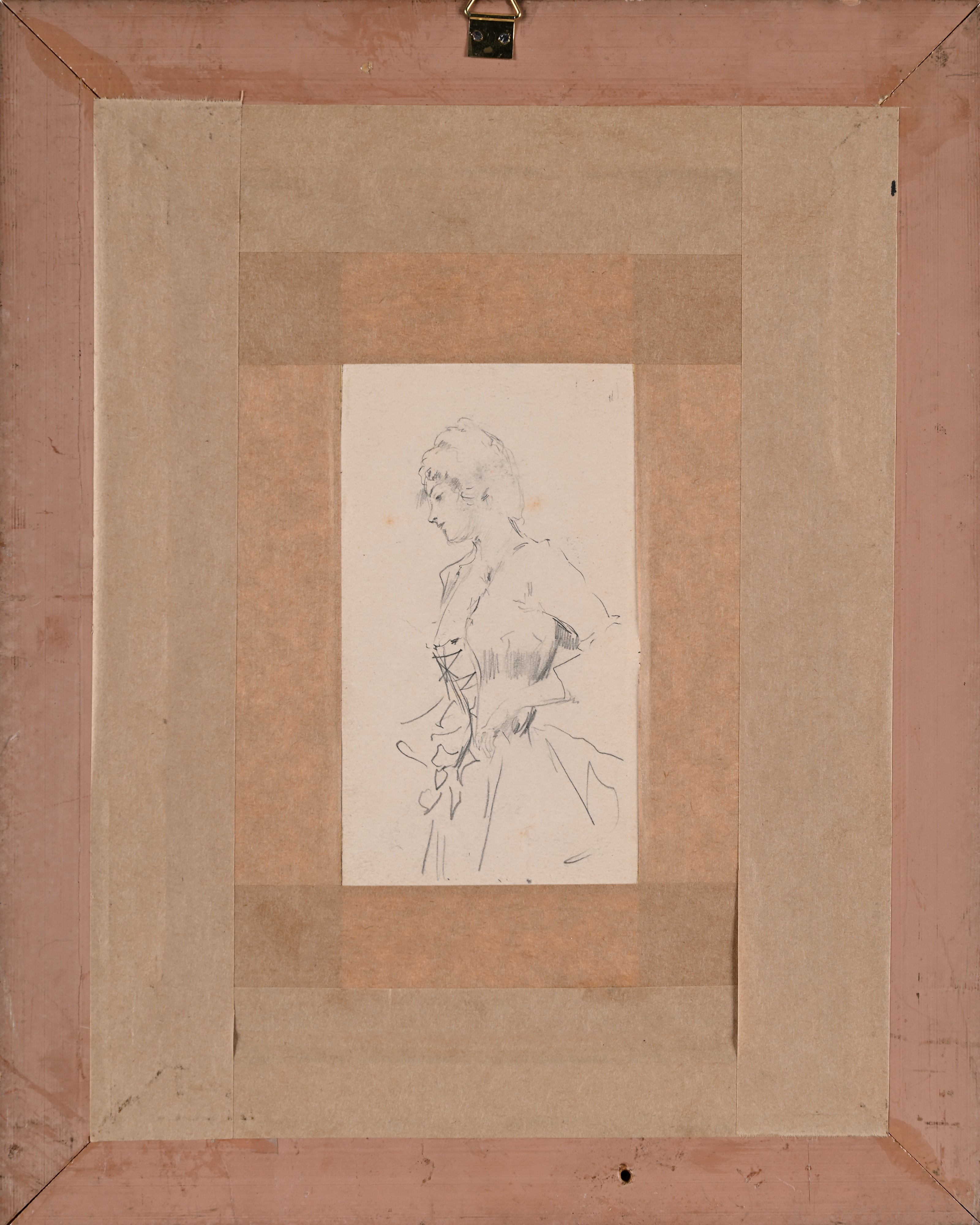 Pietro Scoppetta - Signora con cappello di profilo (studio a carboncino)