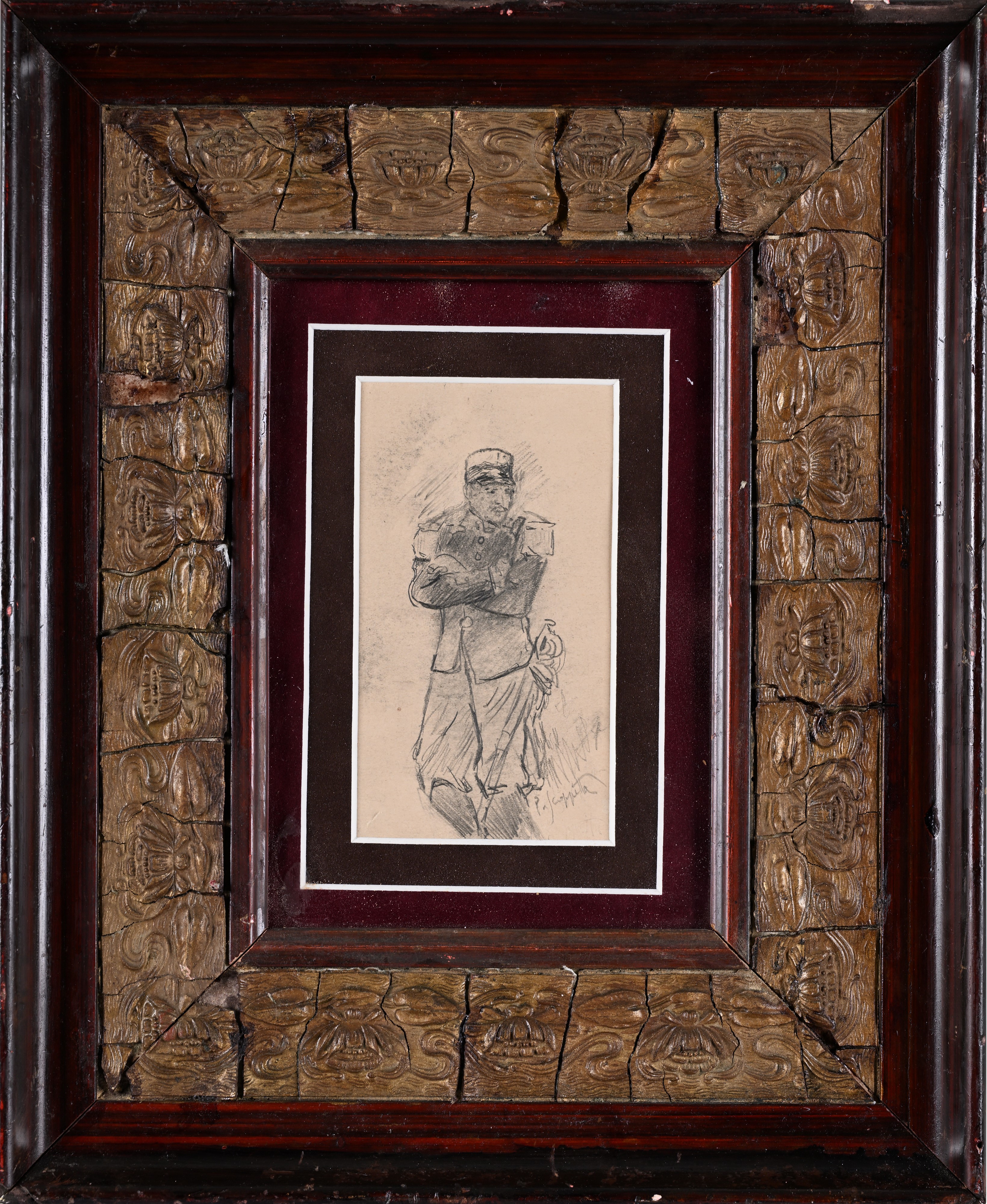 Pietro Scoppetta - Soldato in uniforme, carboncino su cartoncino