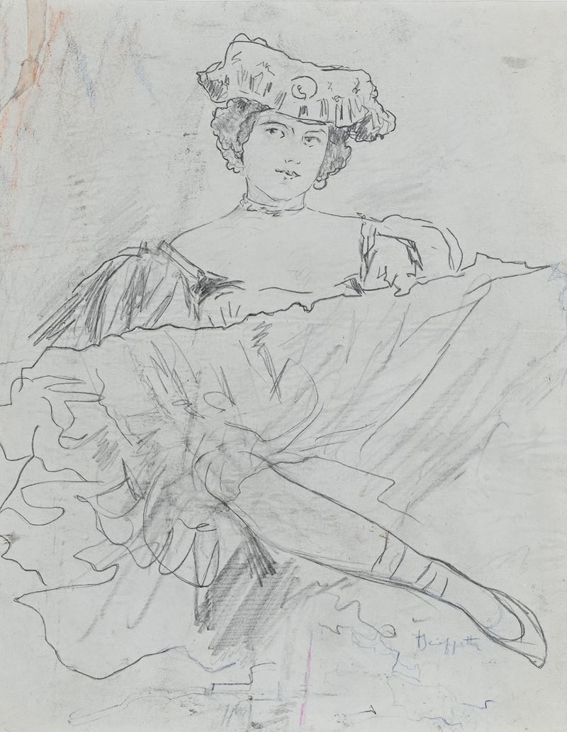 Pietro Scoppetta - La ballerina di can-can (studio) – matita su carta riportata su cartone