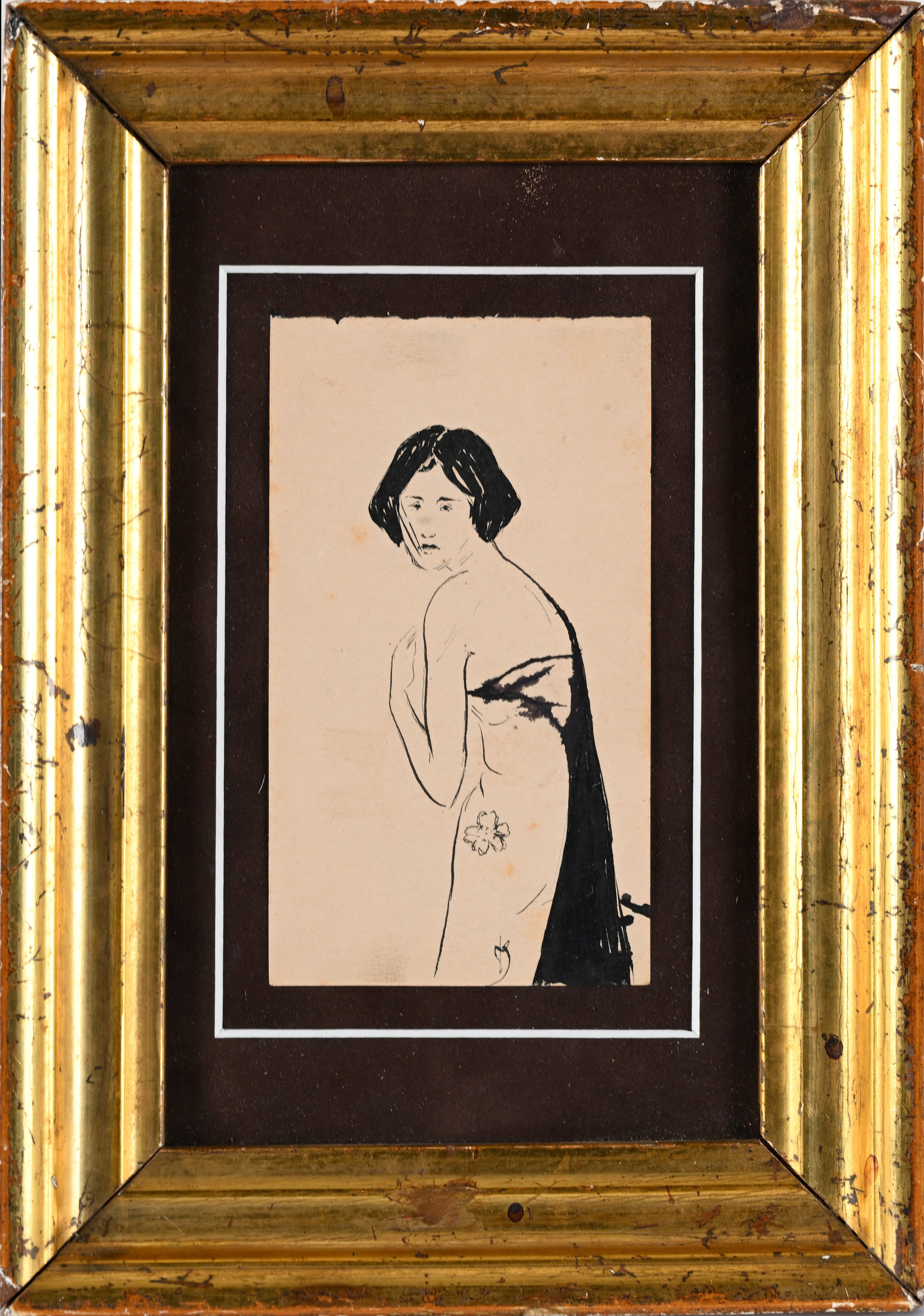 Pietro Scoppetta - Figura di donna con scialle nero (china su cartoncino)