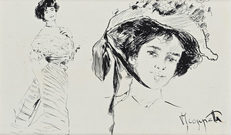 Pietro Scoppetta - Due studi di giovani donne eleganti (studio di ballerina)