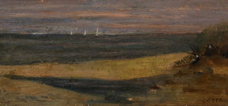 Giovanni (nino) Costa - Vele in mare, olio su tavola