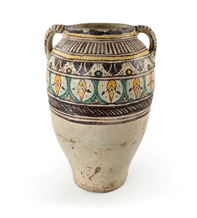 Tunisia, Vaso «Qallalin» ad anfora in ceramica dipinta, XVIII/XIX secolo
