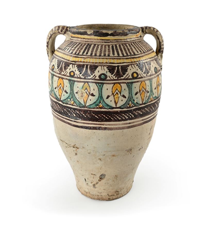 Tunisia, Vaso «Qallalin» ad anfora in ceramica dipinta, XVIII/XIX secolo