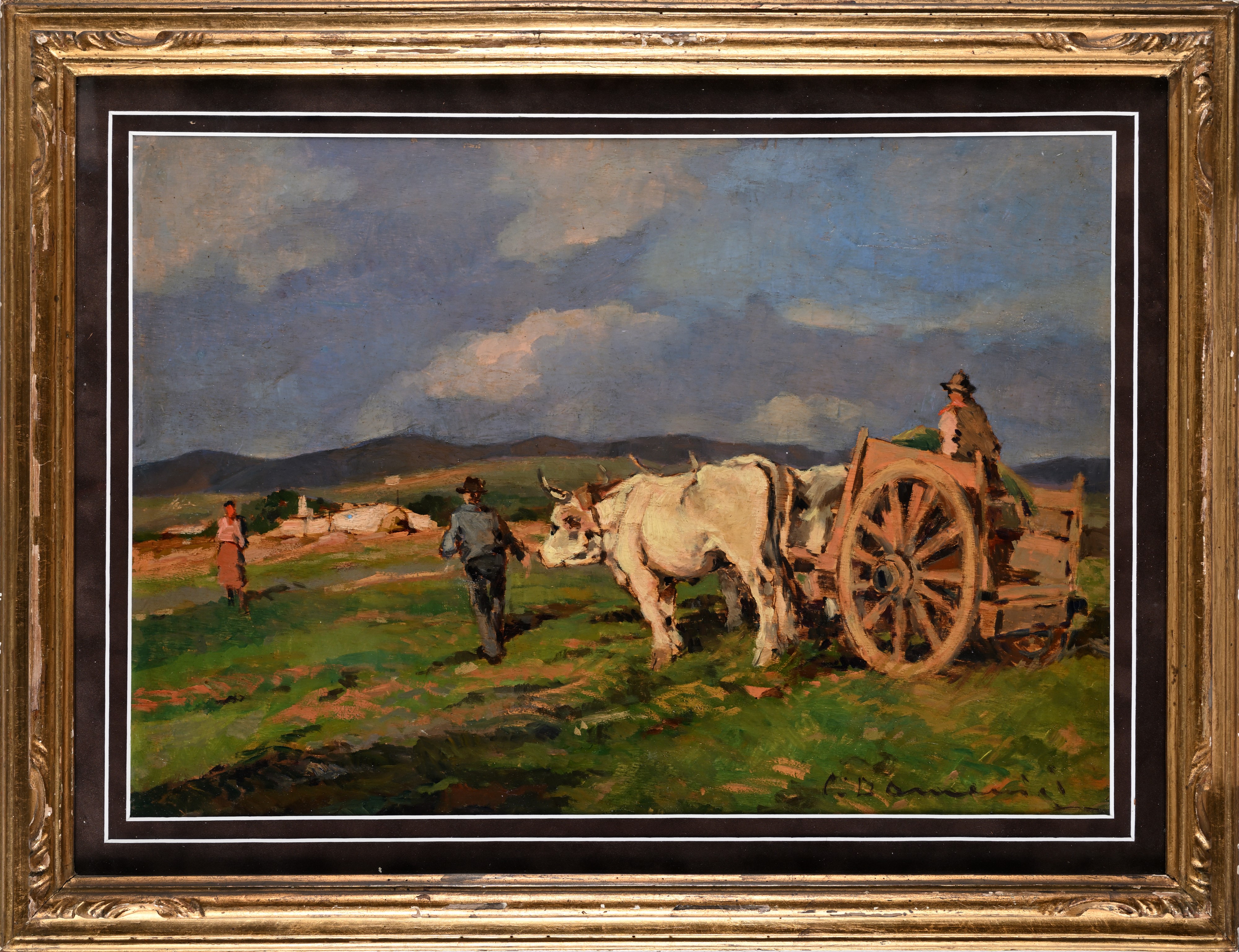 Carlo Domenici - Il lavoro nei campi, olio su legno