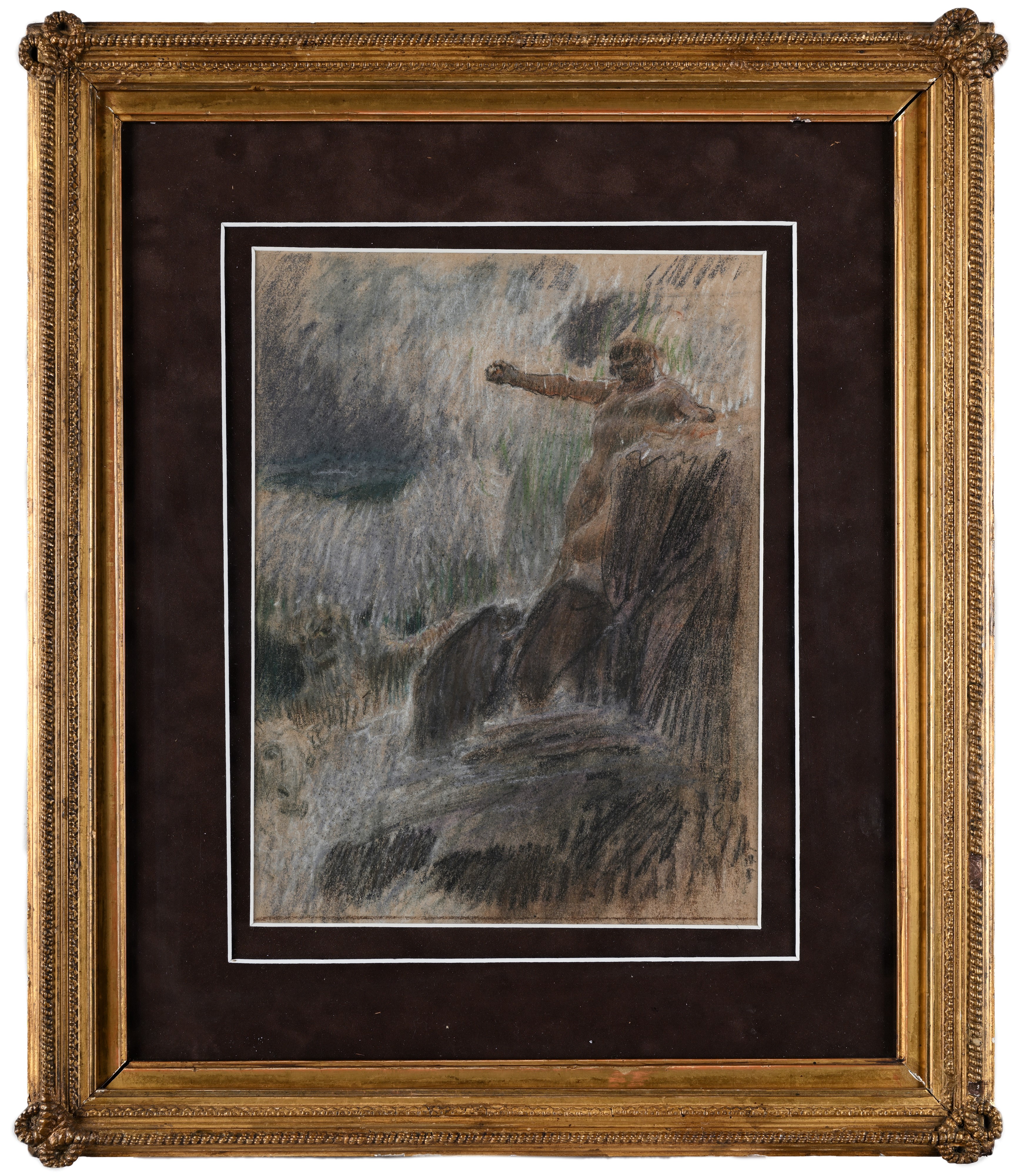 Adolf Hirémy-hirschl - Ulisse e Nettuno, carboncino e pastelli su cartoncino